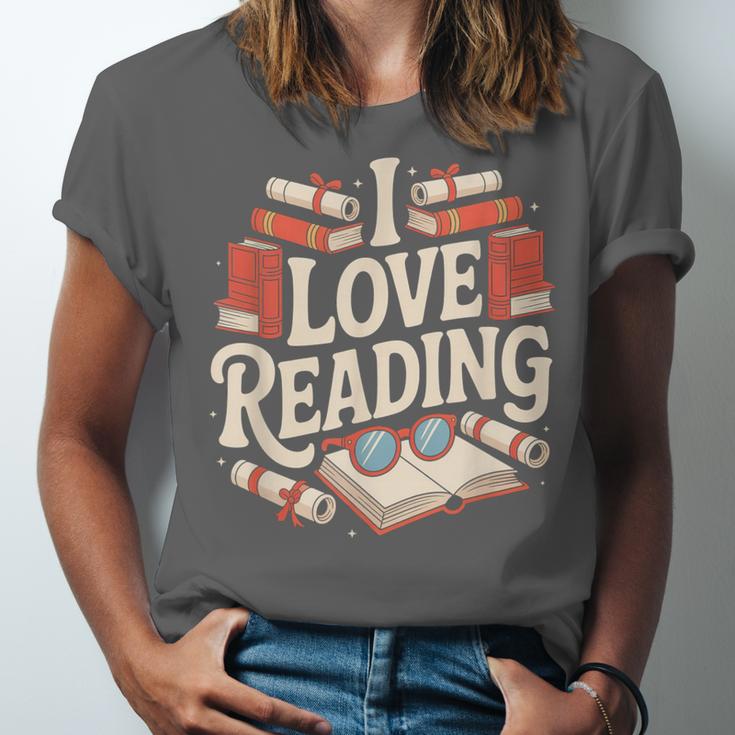 I Love Reading Books Literature Enthusiast Fun Unisex Jersey T-Shirt