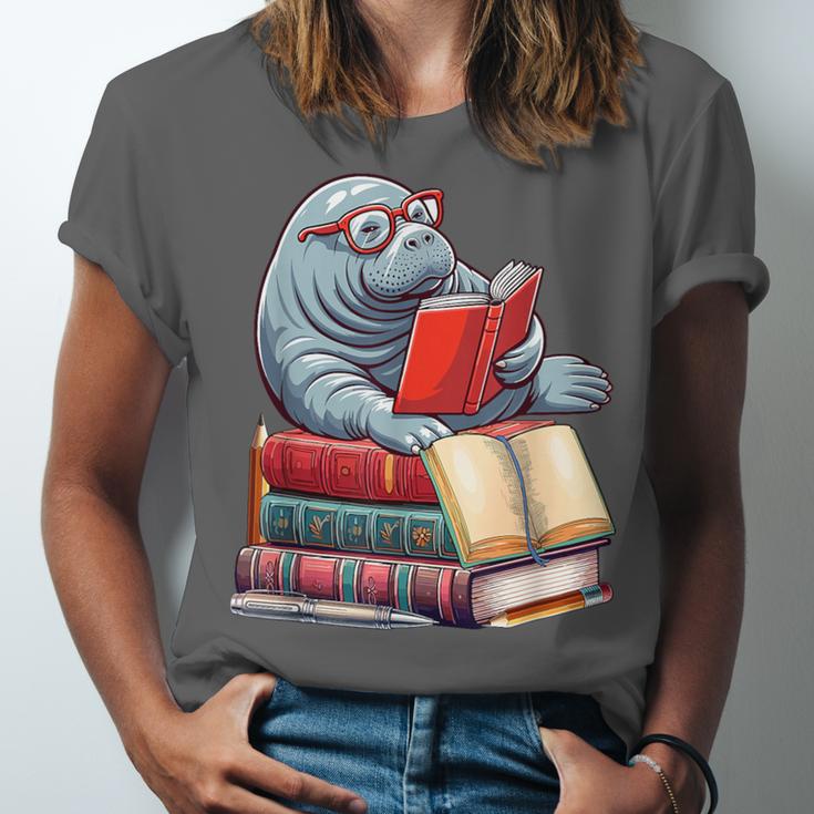 Manatee Reading Books Matching Bookworm Readers Librarian Unisex Jersey T-Shirt