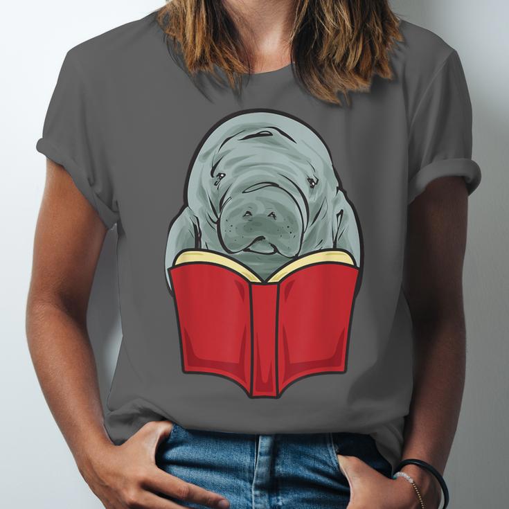 Manatee Reading Books Sea Animal Manatee Unisex Jersey T-Shirt