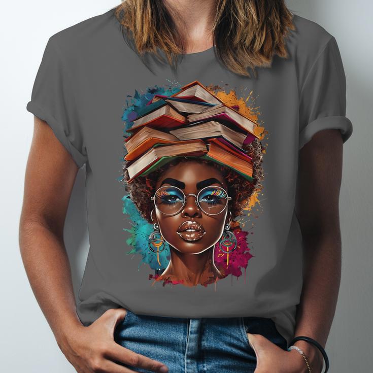 Melanin Girl Afro Book Lover Librarian Teacher Student Unisex Jersey T-Shirt
