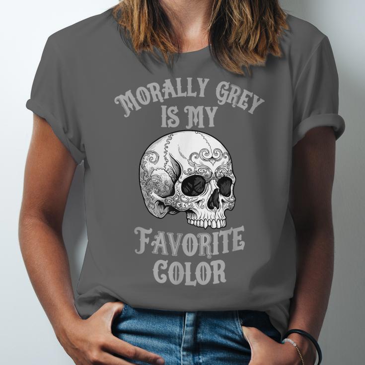Morally Grey Is My Favorite Color Bookish Skull Unisex Jersey T-Shirt