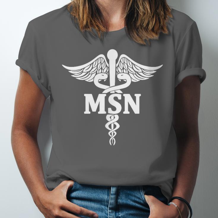 MSN Letters On Caduceus Medical Emblem MSN Nurse Graduation Unisex Jersey T-Shirt