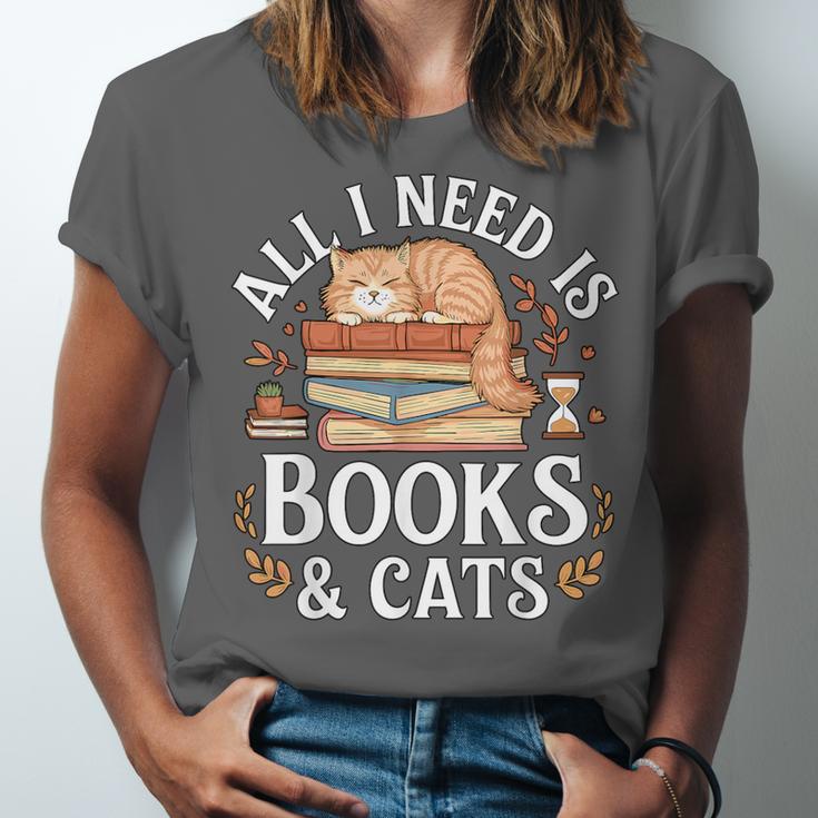 All I Need Is Books And Cats Reading Unisex Jersey T-Shirt All I Need Is Books And Cats Reading Unisex Jersey T-Shirt