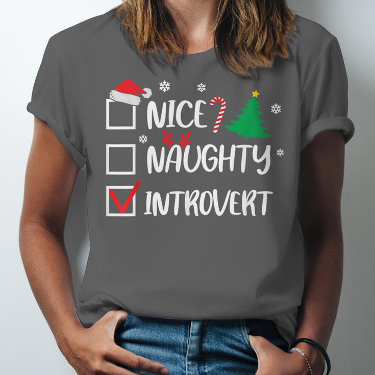 Nice Naughty Introvert Christmas List Santa Unisex Jersey T-Shirt Nice Naughty Introvert Christmas List Santa Unisex Jersey T-Shirt