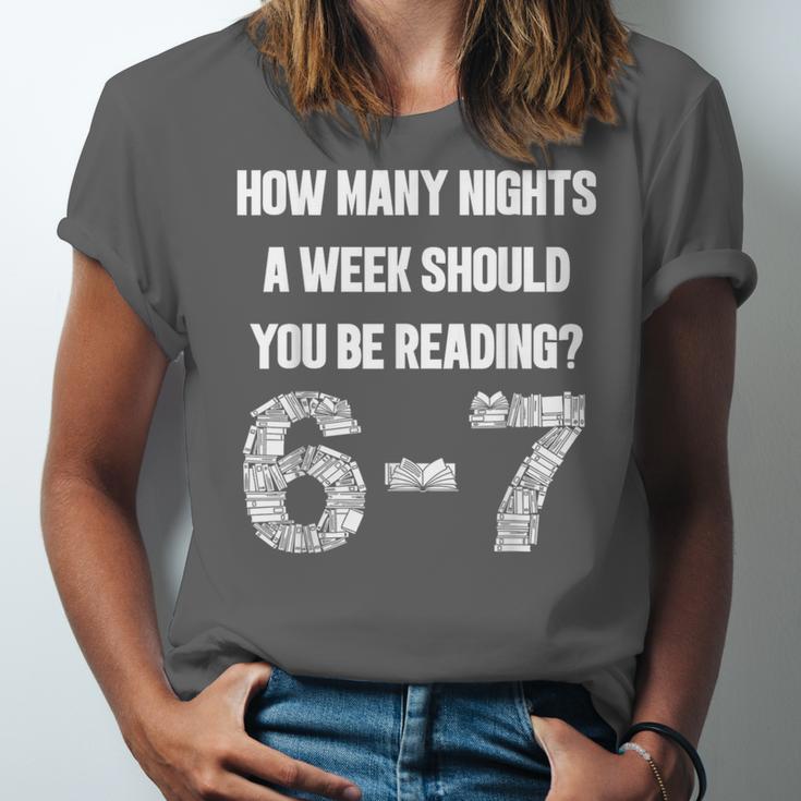 How Many Nights A Week Reading 6-7 67 Teacher Student Books Unisex Jersey T-Shirt How Many Nights A Week Reading 6-7 67 Teacher Student Books Unisex Jersey T-Shirt