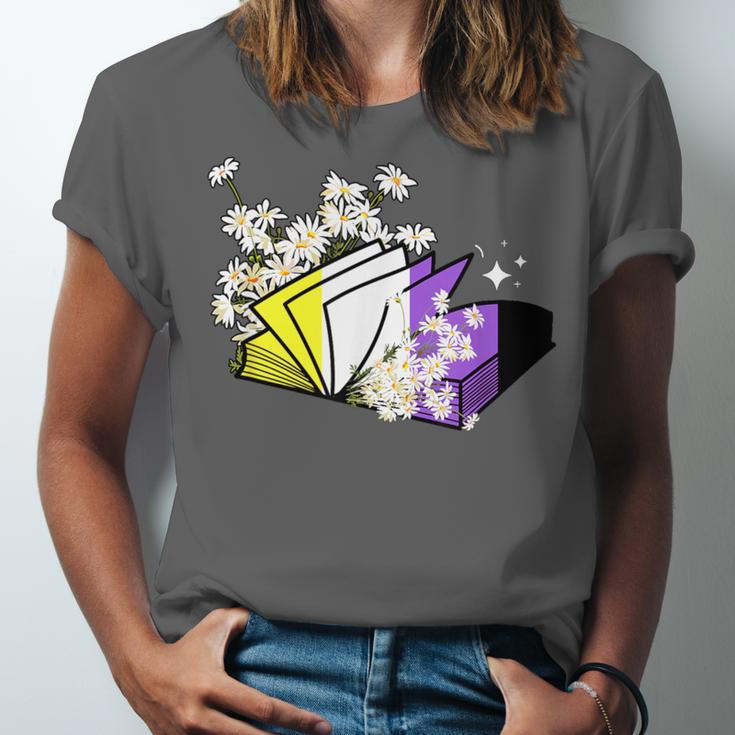 Non-Binary Book Lover Nonbinary Daisy LGBT Reading Pride Unisex Jersey T-Shirt