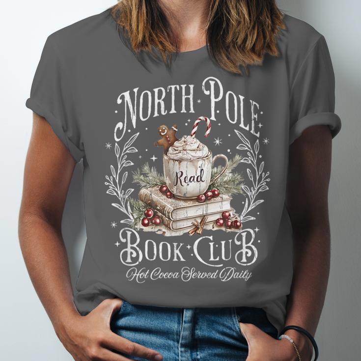 North Pole Book Club Hot Cocoa Served Daily Unisex Jersey T-Shirt North Pole Book Club Hot Cocoa Served Daily Unisex Jersey T-Shirt
