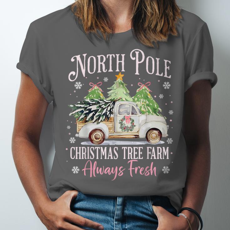 North Pole Tree Farm Merry Christmas Holiday Scene Nostalgia Unisex Jersey T-Shirt
