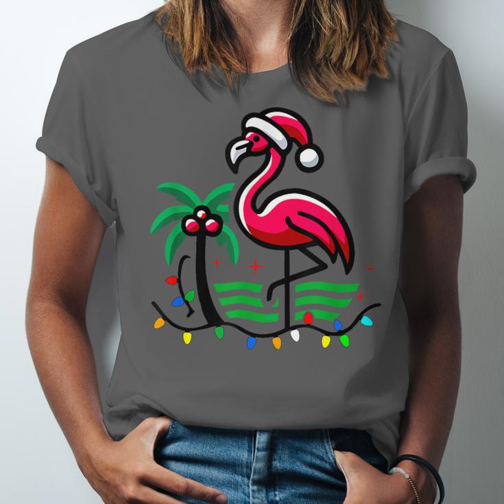 Nostalgia Holiday Tees -Adult Christmas Flamingo Small Short Sleeve Crew Neck Cotton Polyester Lightweight Ribbed Cuff Winter Unisex Jersey T-Shirt