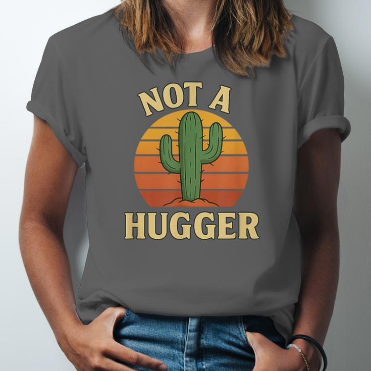 Not A Hugger Cactus Retro Sunset No Hugging Introvert Unisex Jersey T-Shirt Not A Hugger Cactus Retro Sunset No Hugging Introvert Unisex Jersey T-Shirt