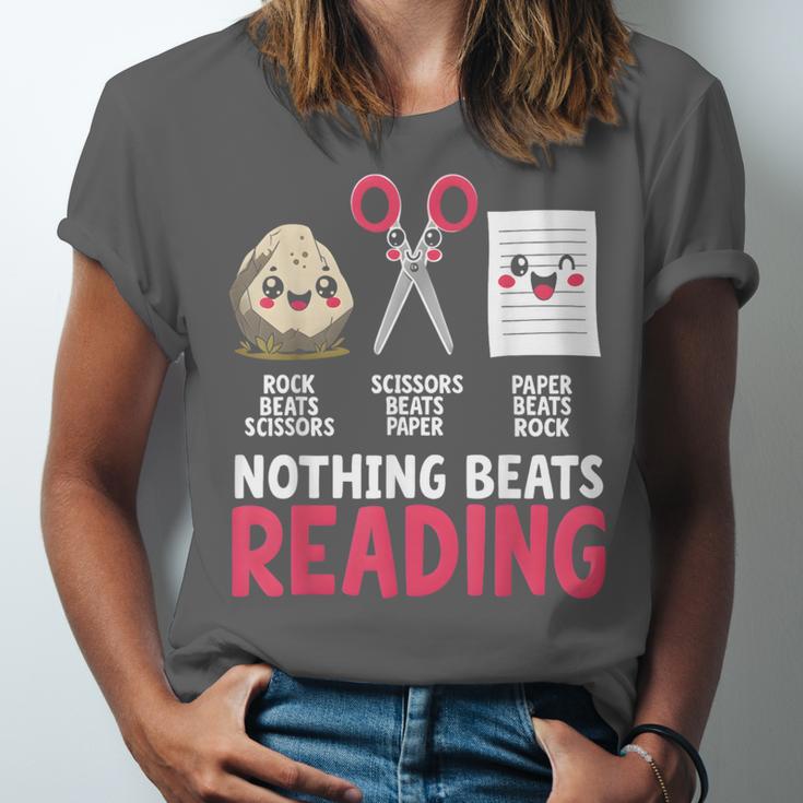 Nothing Beats Reading Rock Paper Scissors Book Lover Library Unisex Jersey T-Shirt