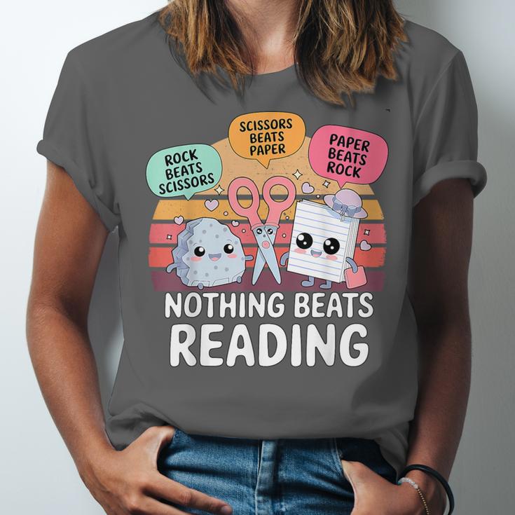 Nothing Beats Reading Rock Paper Scissors Books Lover Unisex Jersey T-Shirt