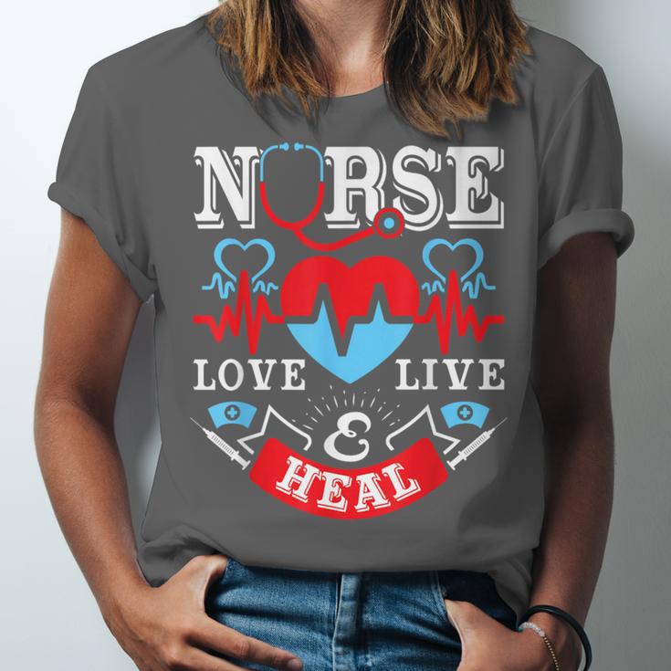 Nurse Live Love Heal Graduation Appreciation Valentines Day Unisex Jersey T-Shirt