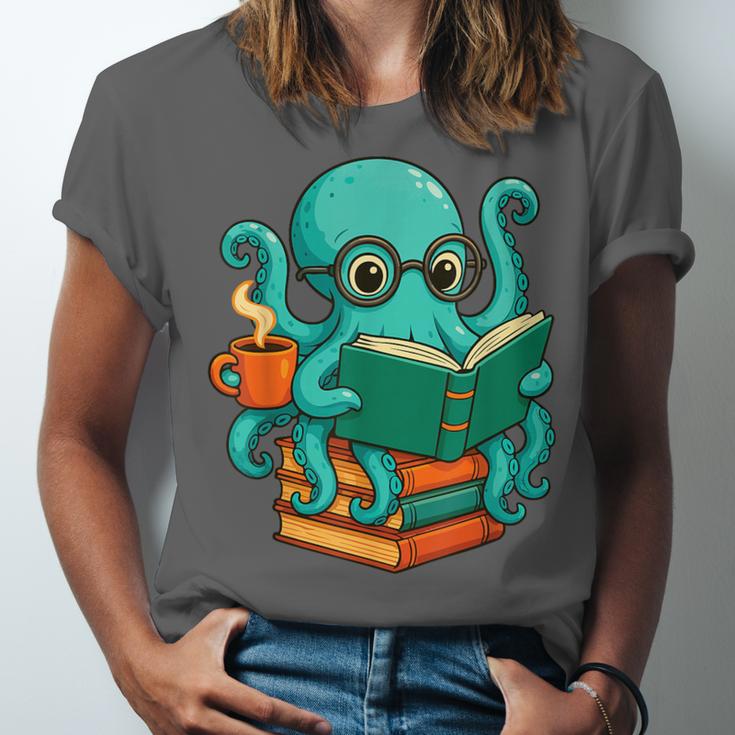 Octopus Reading Book Reading Bookworm Reader Unisex Jersey T-Shirt