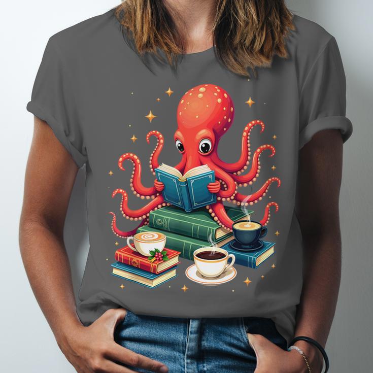Octopus Reading Books Tea Coffee Unisex Jersey T-Shirt