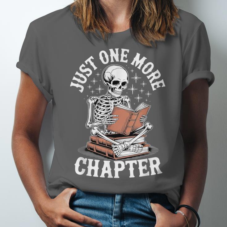 One More Chapter Skeleton Reading Books Lovers Readers Unisex Jersey T-Shirt