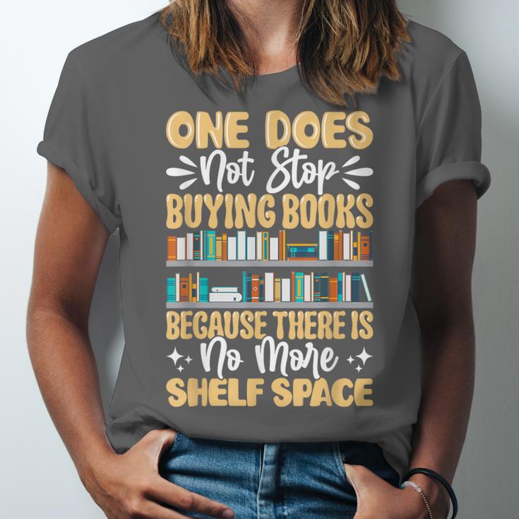 One Does Not Stop Buying Books Because There Is No More Shel Unisex Jersey T-Shirt