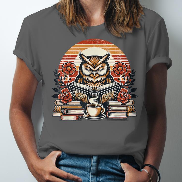 Owl Reading Books Book Library Bookworm Unisex Jersey T-Shirt Owl Reading Books Book Library Bookworm Unisex Jersey T-Shirt