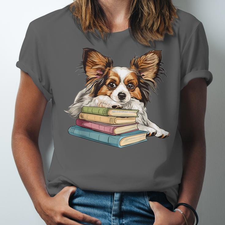 Papillon Books Reading Dog Breed Graphic For Men Women Kids Unisex Jersey T-Shirt