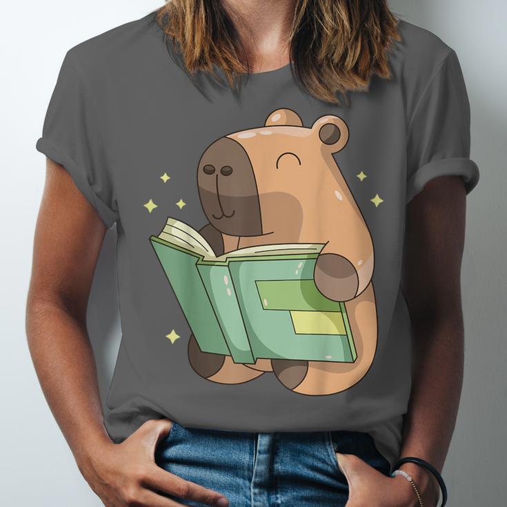 Pet Capybara Is Reading Library Capy Word Book Day Teacher Men Women Kids Unisex Jersey T-Shirt