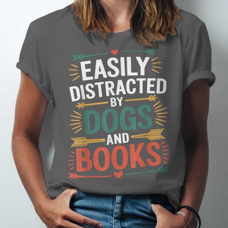 Pet Lover Joke Easily Distracted By Dogs And Books Men Unisex Jersey T-Shirt