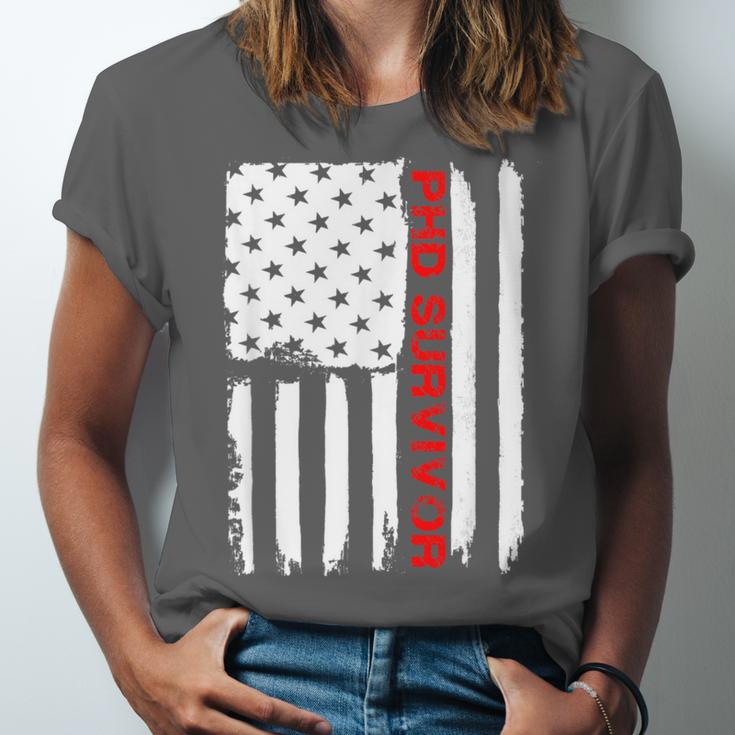 PhD Survivor Graduation American Flag Shirt Degree Tee Women Kids Men Unisex Jersey T-Shirt