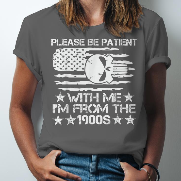 Please Be Patient With Me I'm From The 1900s USA Flag Skull Unisex Jersey T-Shirt