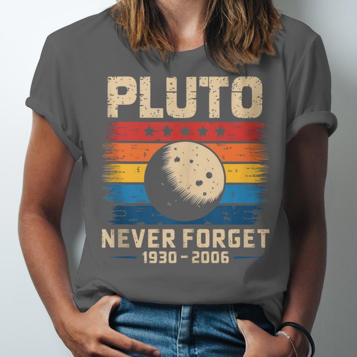 Pluto Never Forget Space Nostalgia Astronomy Humor Unisex Jersey T-Shirt