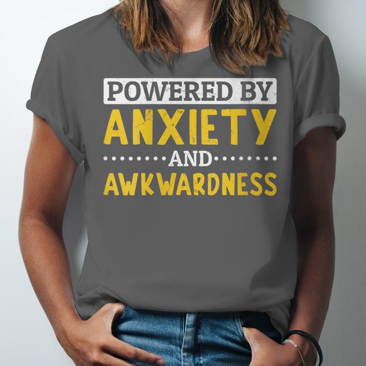 Powered By Anxiety And Awkwardness Social Anxiety Introverts Unisex Jersey T-Shirt