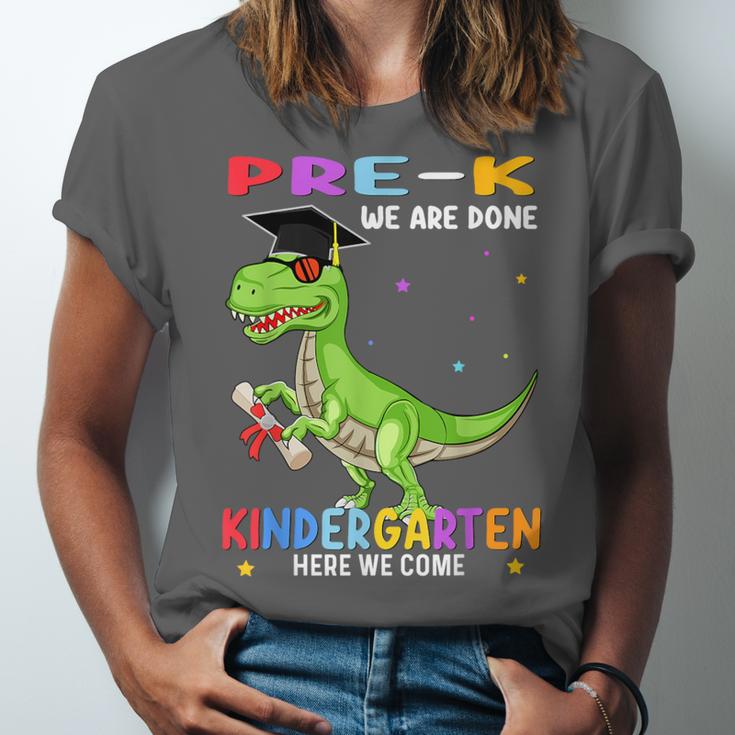 Pre k Graduation We Are Done Class 2023 Pre-k Dinosaur Boys Unisex Jersey T-Shirt