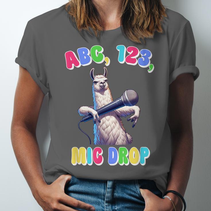 Preschool Graduate Shirt ABC 123 Mic Drop Llama Graduation Unisex Jersey T-Shirt
