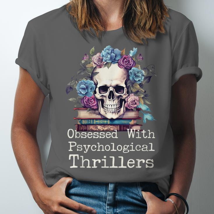 Psychological Thriller Reader Fan Skull Flowers Books Unisex Jersey T-Shirt Psychological Thriller Reader Fan Skull Flowers Books Unisex Jersey T-Shirt