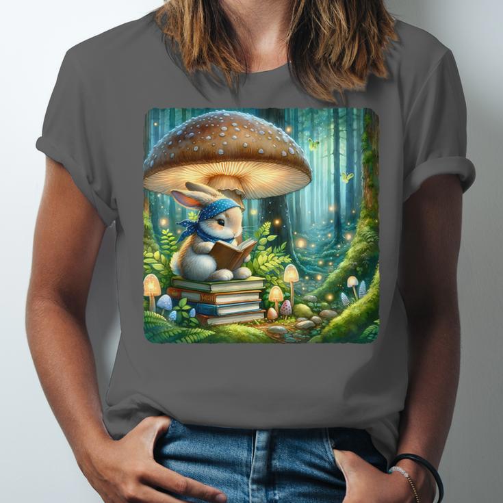 Rabbit Reading Book Under Large Mushroom Easter Bandana Unisex Jersey T-Shirt Rabbit Reading Book Under Large Mushroom Easter Bandana Unisex Jersey T-Shirt