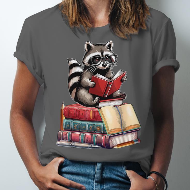 Raccoon Reading Books Matching Bookworm Readers Librarian Unisex Jersey T-Shirt