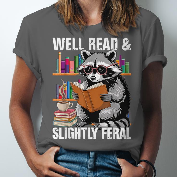 Well Read & Slightly Feral Raccoon Book Lover Graphic Unisex Jersey T-Shirt