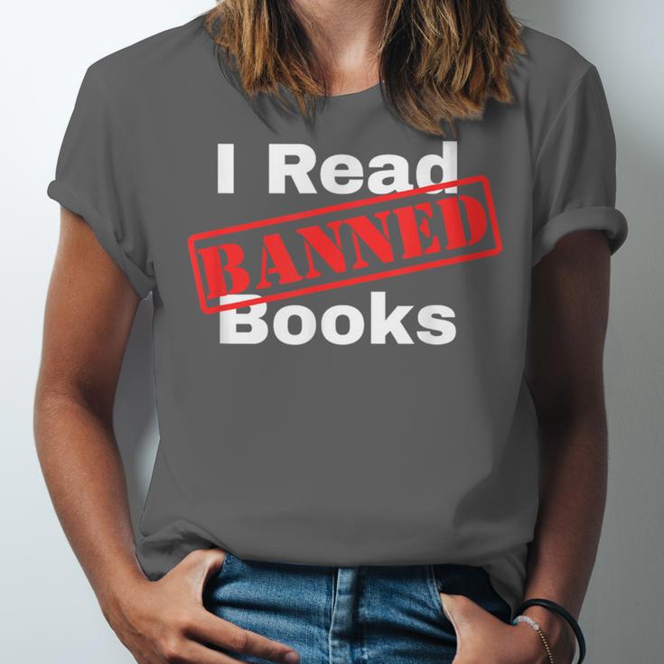I Read Banned Books Censored Red Stamp Reading Librarian Unisex Jersey T-Shirt