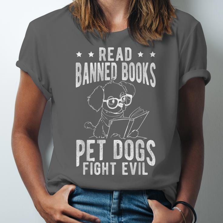 Read Banned Books PET DOGS FIGHT EVIL Read Books Reader Unisex Jersey T-Shirt