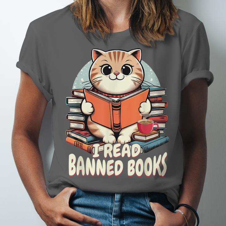 I Read Banned Books Shirt Cat Lover Bookworm Reader Men Women Kids Unisex Jersey T-Shirt