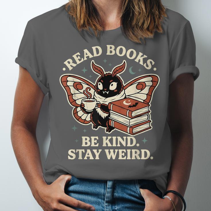 Read Books Be Kind Stay Weird Moth Coffee Lover Reading Unisex Jersey T-Shirt Read Books Be Kind Stay Weird Moth Coffee Lover Reading Unisex Jersey T-Shirt