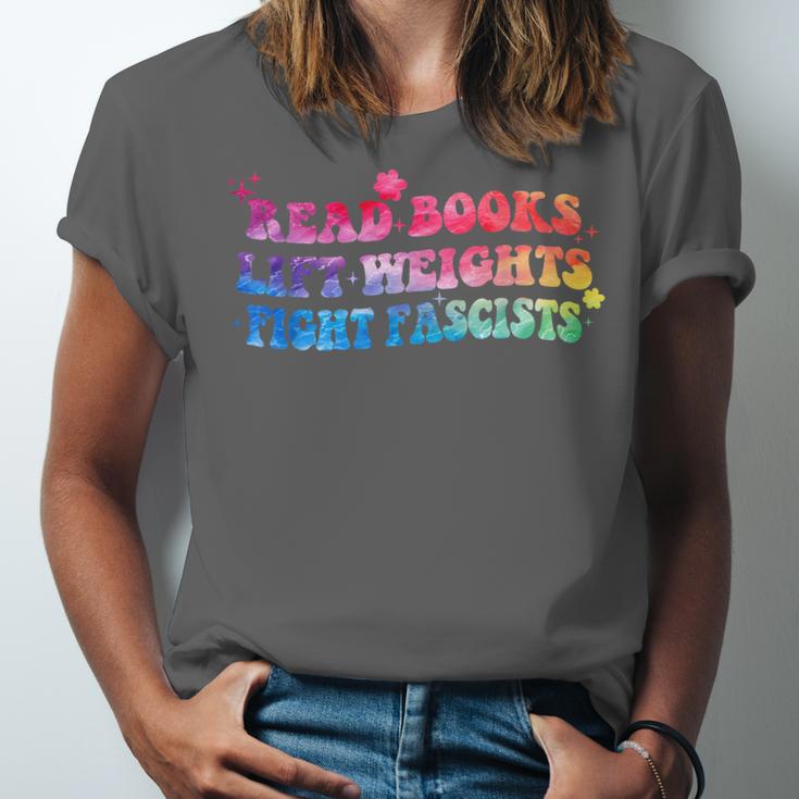 Read Books Lift Weights Fight Fascists Tie Dye Men Women Unisex Jersey T-Shirt