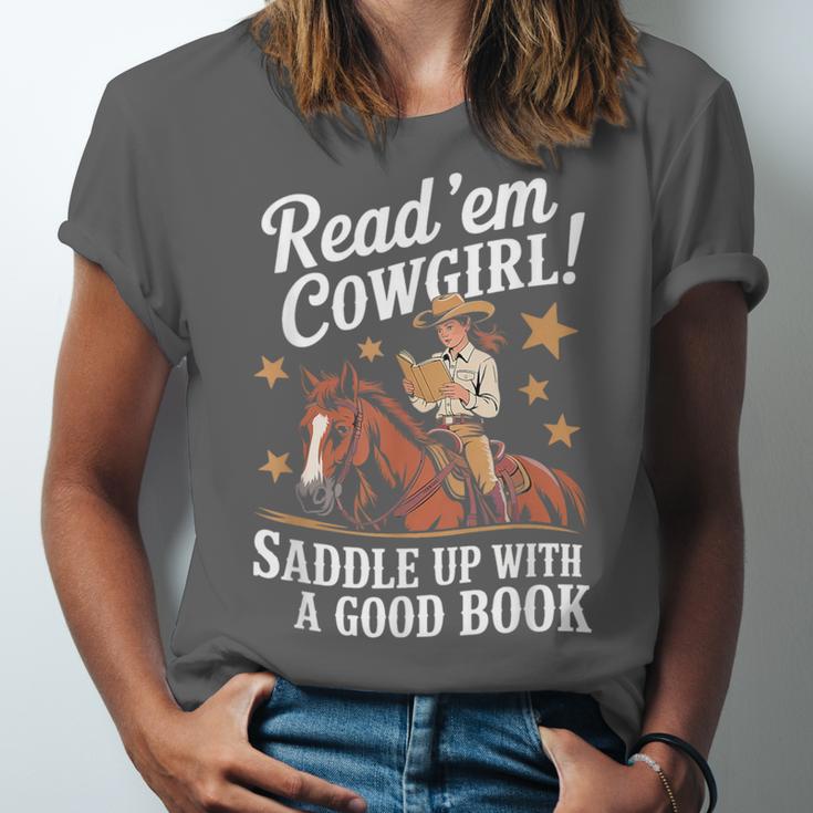 Read 'Em Cowgirl Saddle Up With A Good Book Rodeo Bookworm Unisex Jersey T-Shirt Read 'Em Cowgirl Saddle Up With A Good Book Rodeo Bookworm Unisex Jersey T-Shirt