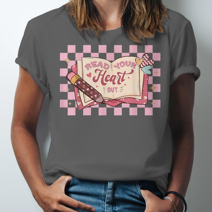 Read Your Heart Out Valentine Reading Book Teacher Student Unisex Jersey T-Shirt