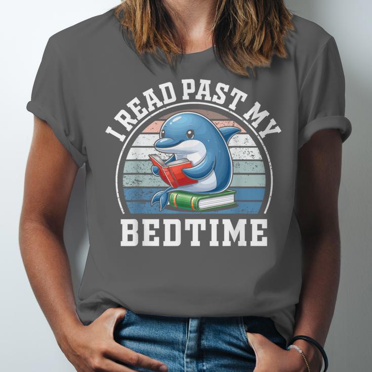 I Read Past My Bedtime Reading Dolphin Book Lover Unisex Jersey T-Shirt