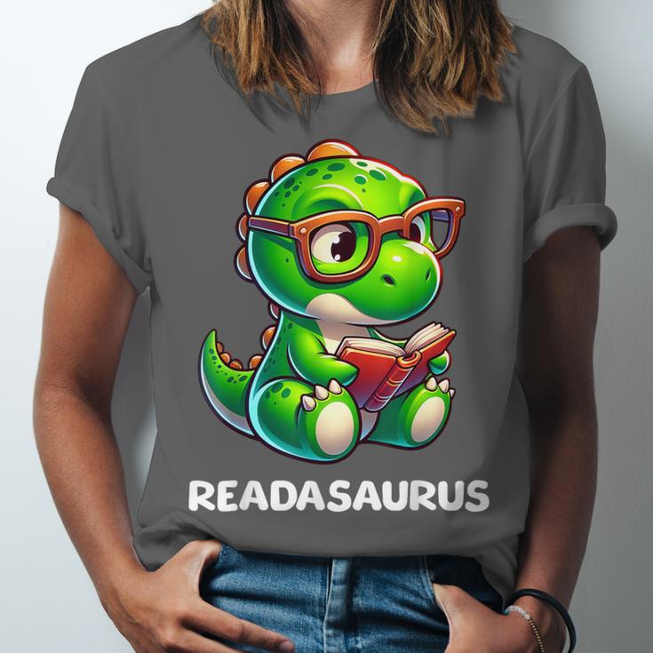Readasaurus Reading Dinosaur Book Reader Bookworm Unisex Jersey T-Shirt