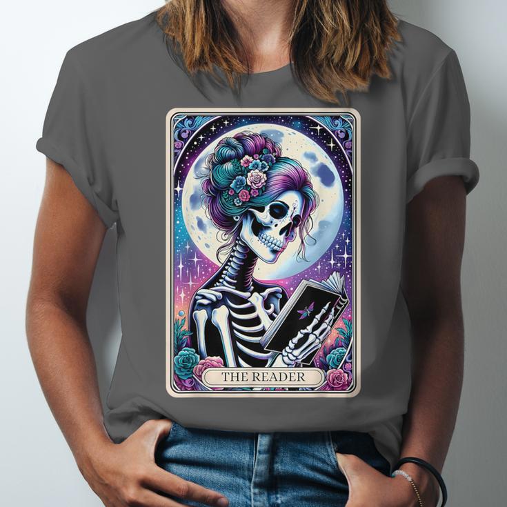 The Reader Tarot Card Reading Skeleton Skull Book Lover Unisex Jersey T-Shirt