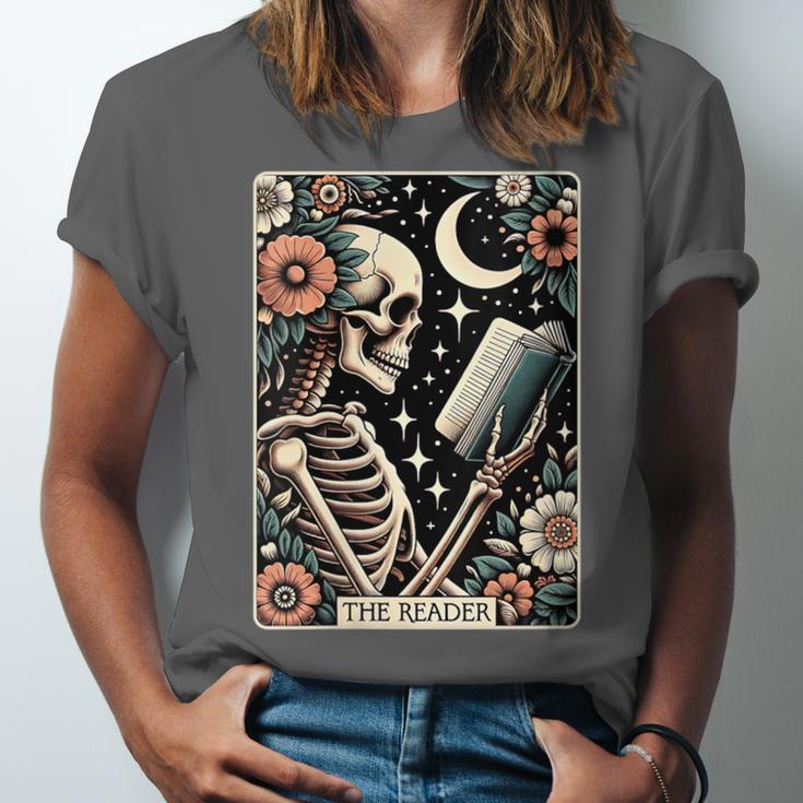 The Reader Tarot Card Skeleton Reading Book Bookworm Bookish Unisex Jersey T-Shirt The Reader Tarot Card Skeleton Reading Book Bookworm Bookish Unisex Jersey T-Shirt