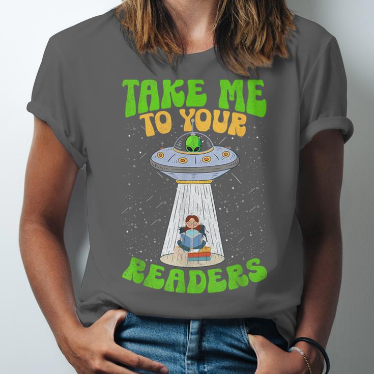Take Me To Your Readers Alien Book Reading Bookaholic Unisex Jersey T-Shirt
