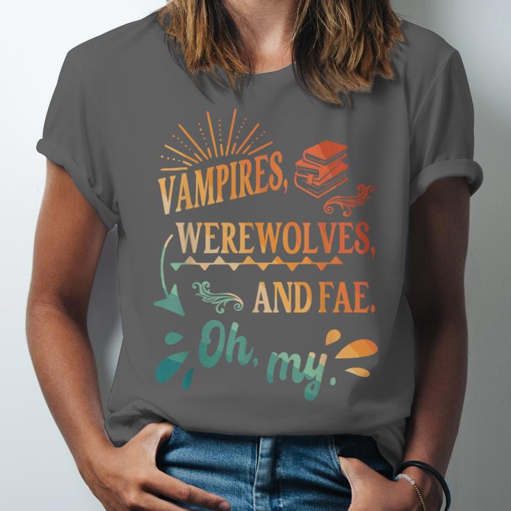Readers Books Lovers BFF Books Club Paranormal Romance Reading Book Vampires Werewolves & Fae -Adults Short Sleeve Unisex Jersey T-Shirt