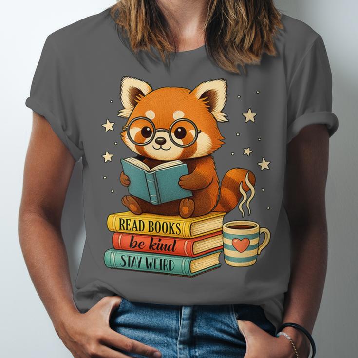 Reading Book Lover Red Panda Read Books Be Kind Stays Weird Unisex Jersey T-Shirt