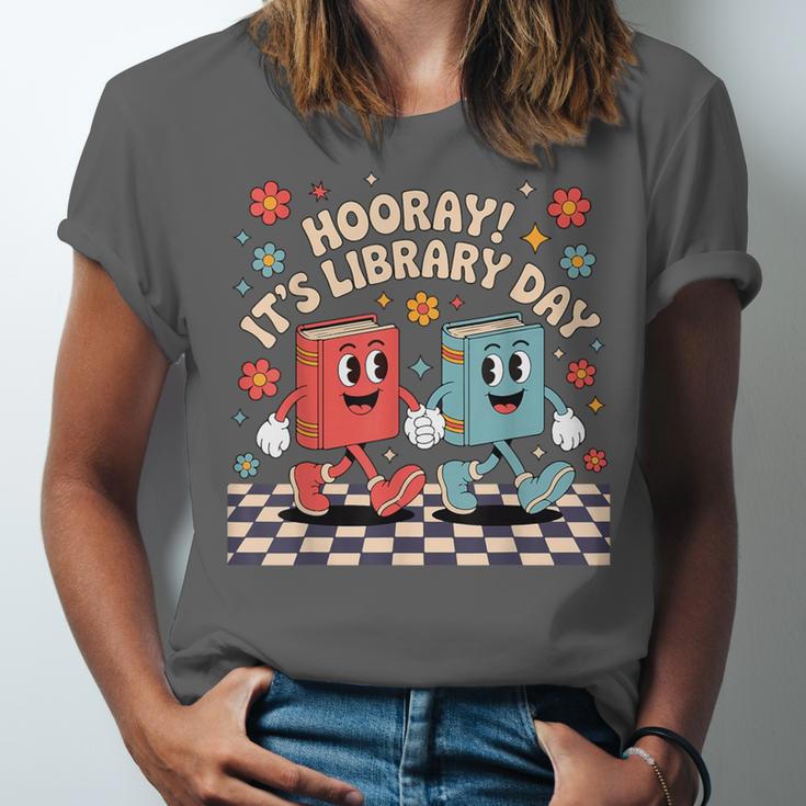 Reading Book Lover School Librarian Hooray It's Library Day Unisex Jersey T-Shirt